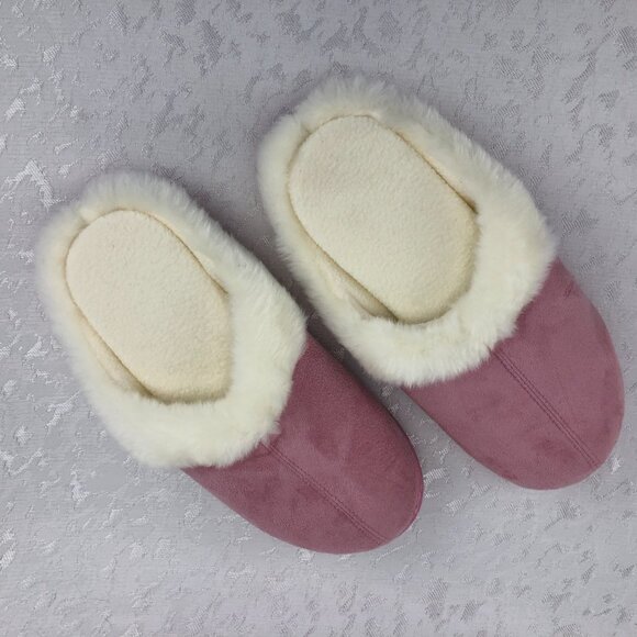 Cozy Memory Foam Fleece-Lined Faux Suede Pink Slippers Size Small (5-6) NWT - Picture 2 of 10